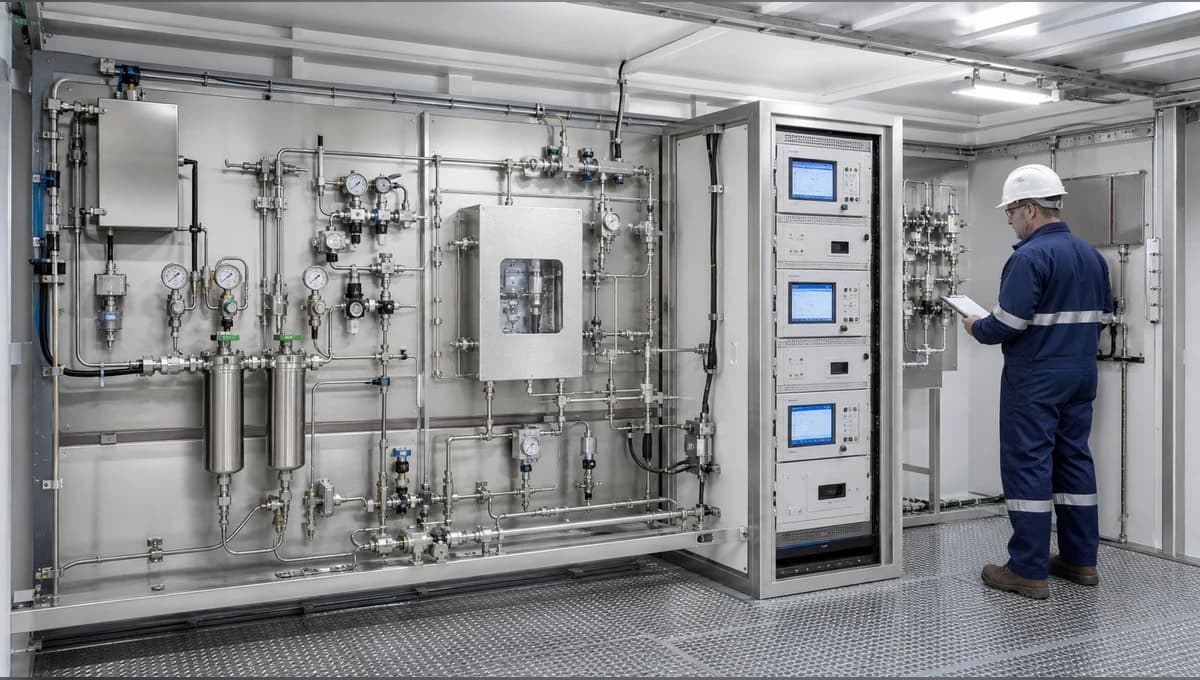 Analyzer sampling shelter with conditioning panel and process instrumentation