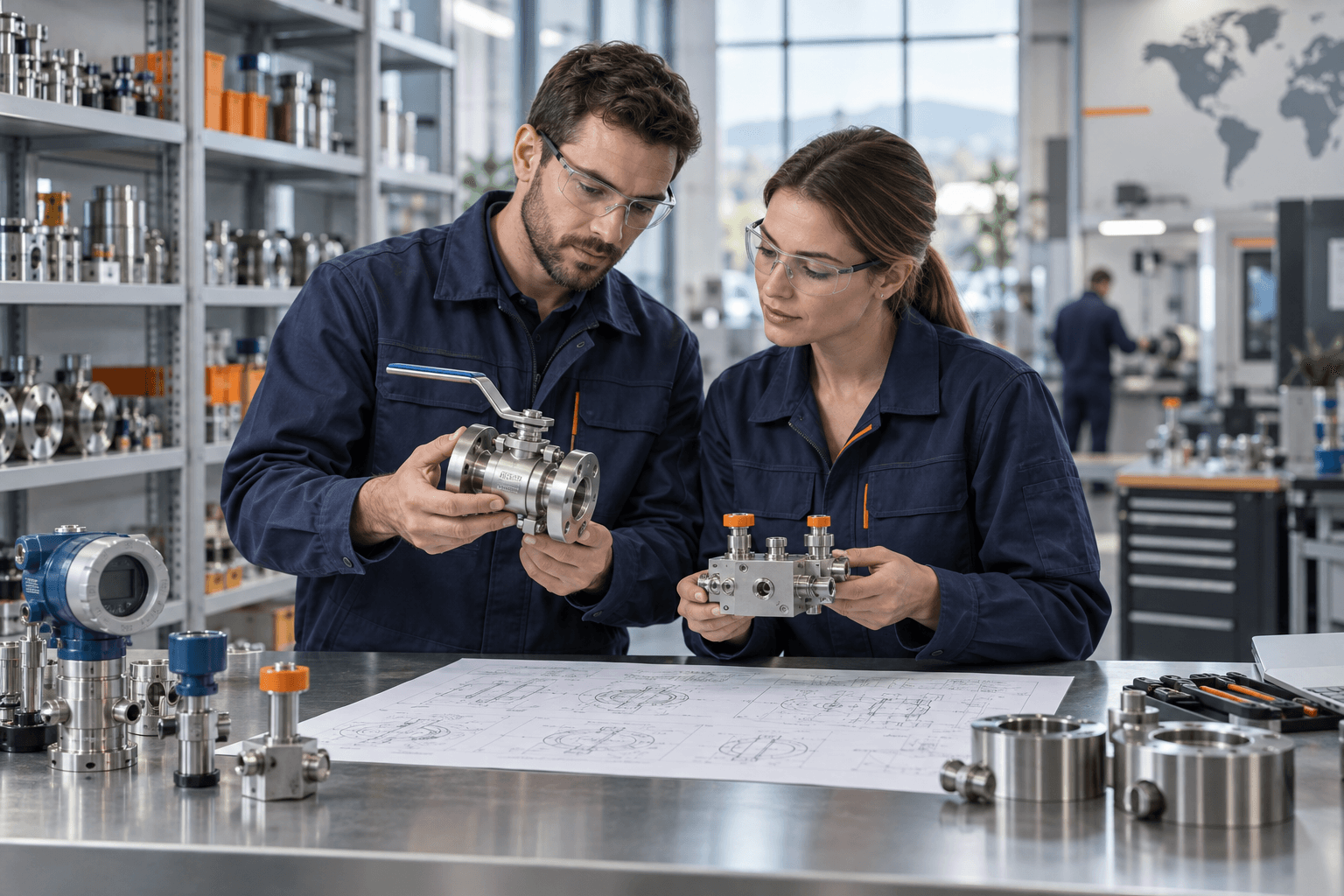 GlobeTech engineers reviewing precision instrumentation products and technical requirements