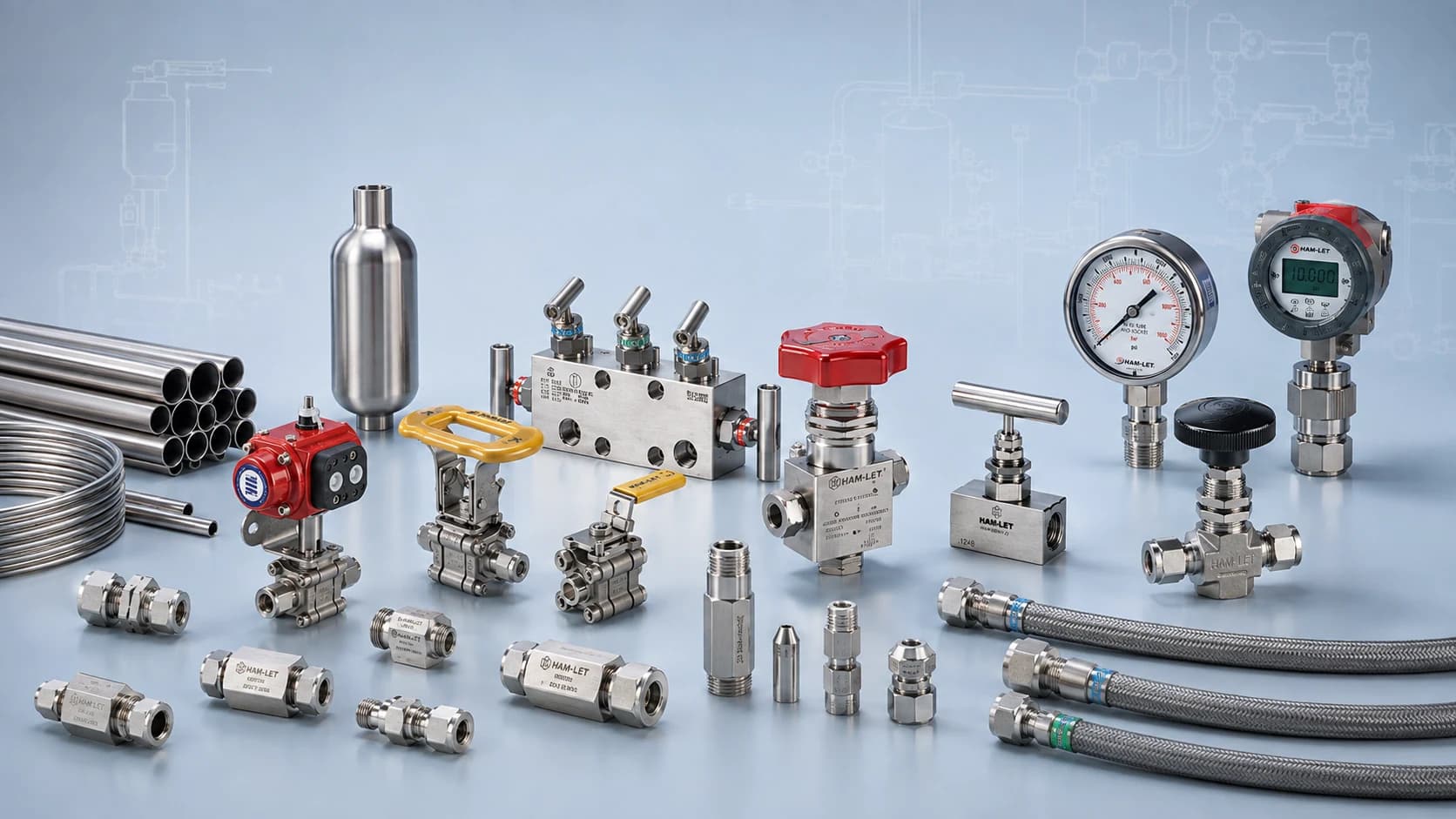 Fluid and instrumentation tubing, valves, manifolds and measurement products