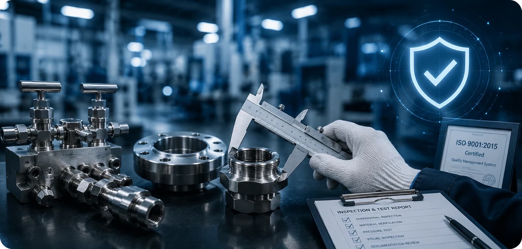 Engineers assembling and testing valve-actuation equipment in an industrial workshop