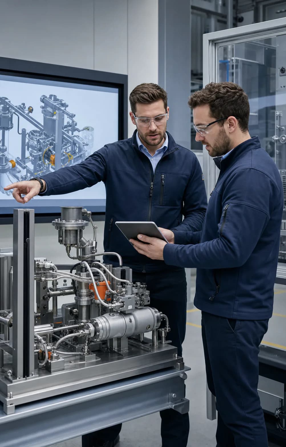 Engineers reviewing equipment selection and an engineered system design